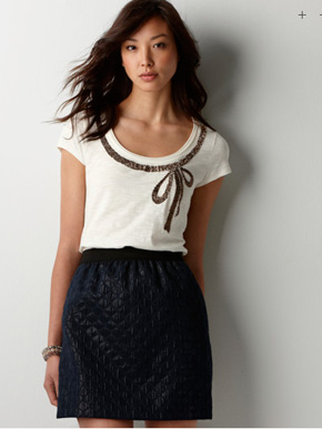 Ann Taylor Loft Shiny Beaded Bow Tee