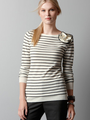 Loft Striped Sweater with Corsage