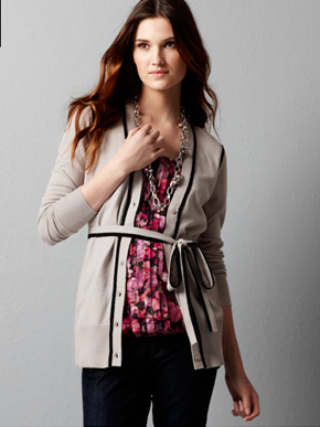 Ann Taylor Loft Tipped Belted Cardigan