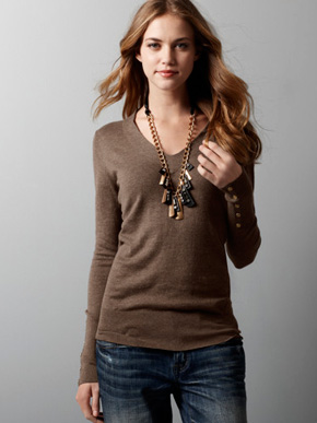 Ann Taylor Loft V-Neck Sweater with Button Detail