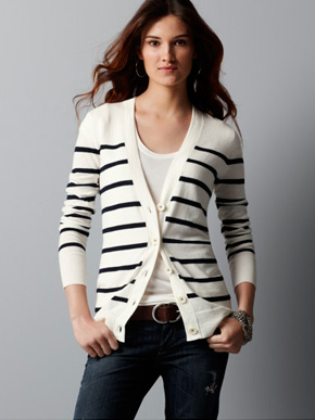 Ann Taylor Loft Striped V-Neck Cardigan