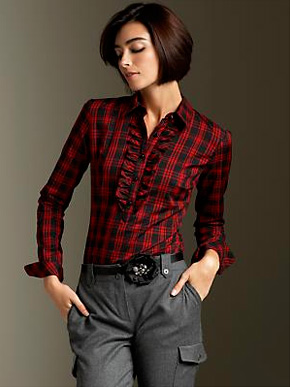 Talbots Ruffle Plaid Blouse