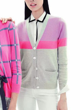 J.Crew Collection Cashmere V-Neck Cardigan in Colorblock